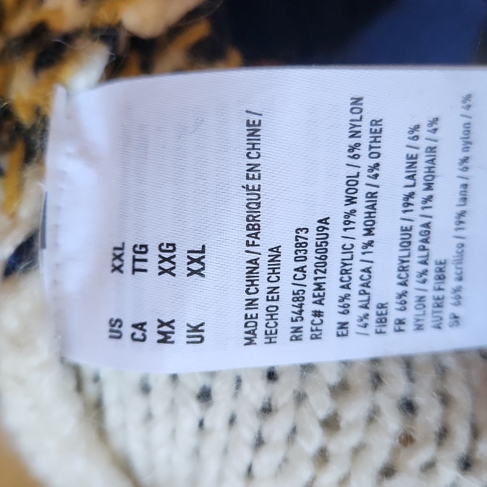 American Eagle Fair Isle Cardigan Chunky Knit Cream Navy Pockets, Size Xxl - Picture 8 of 12